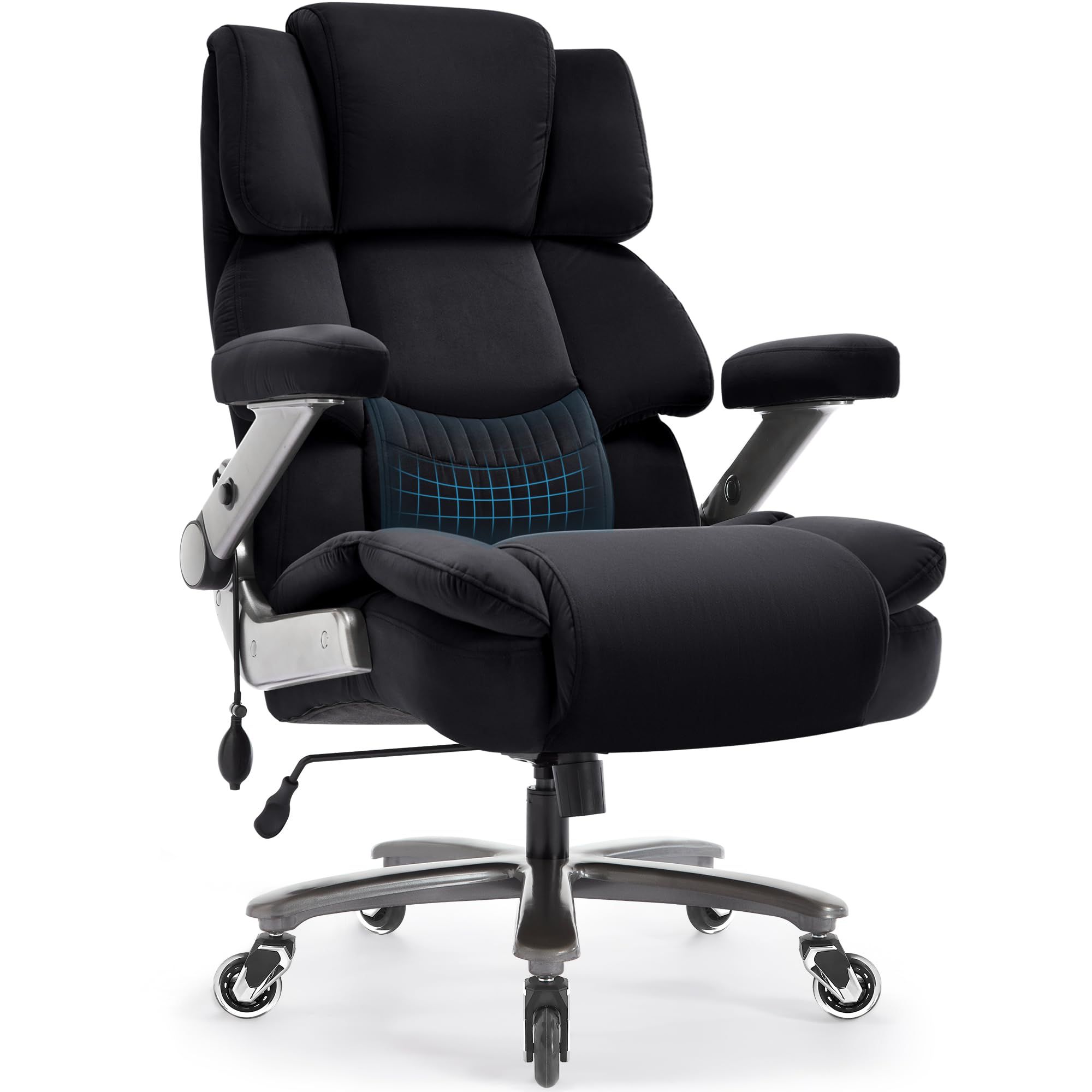 Heavy-duty 700 lb capacity office chair with 3D flip arms and high back lumbar support