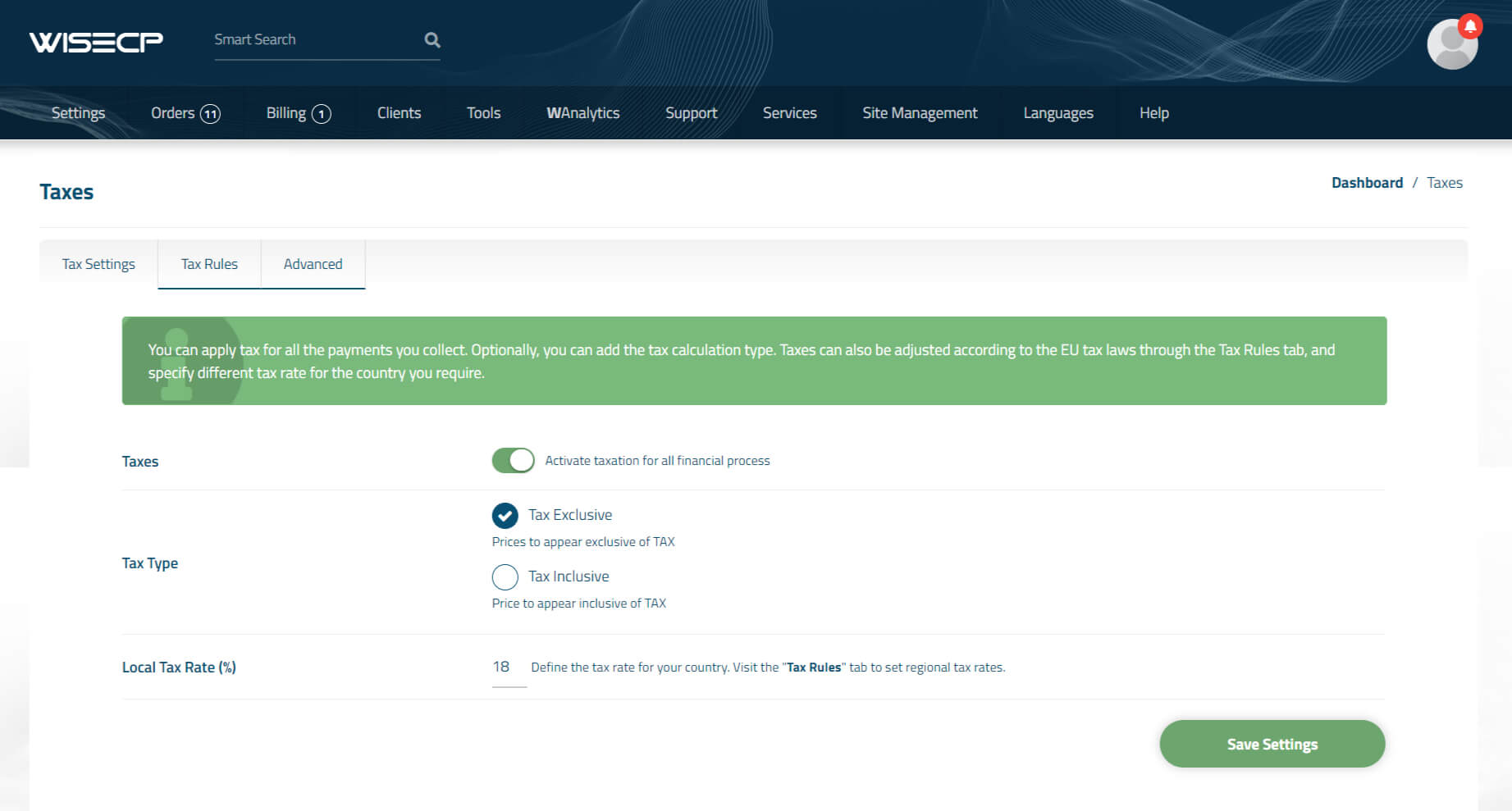 WiseCP analytics dashboard