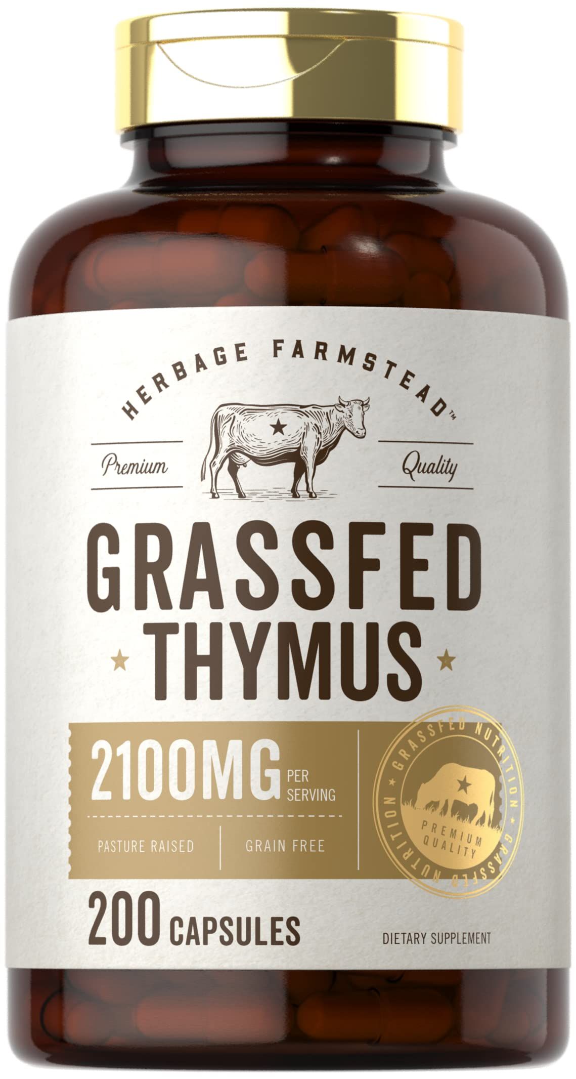 Desiccated beef thymus capsules on shelf