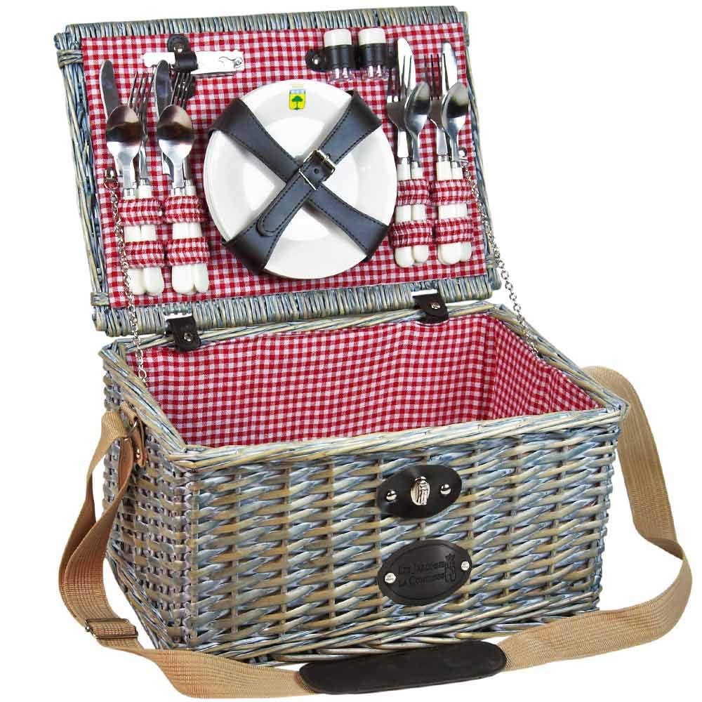 Basket packed for beach picnic