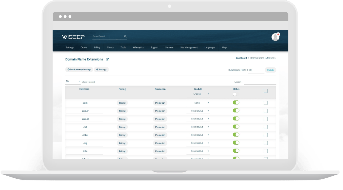 WiseCP hosting automation features