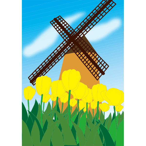 Ilustração floral com moinho para ambientação da seção sobre Holambra