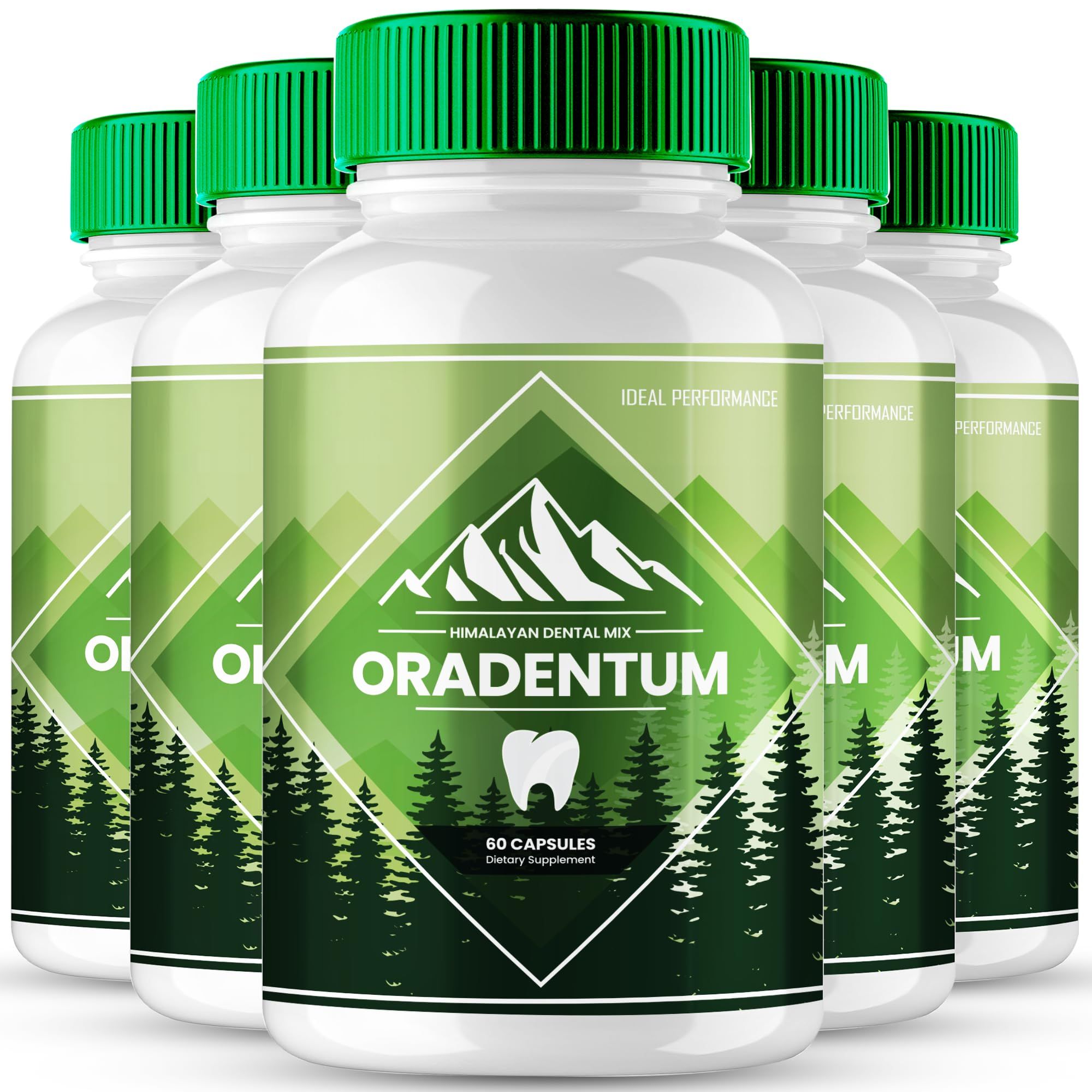 Oradentum dental supplement bottle showing 21 natural ingredients for oral health
