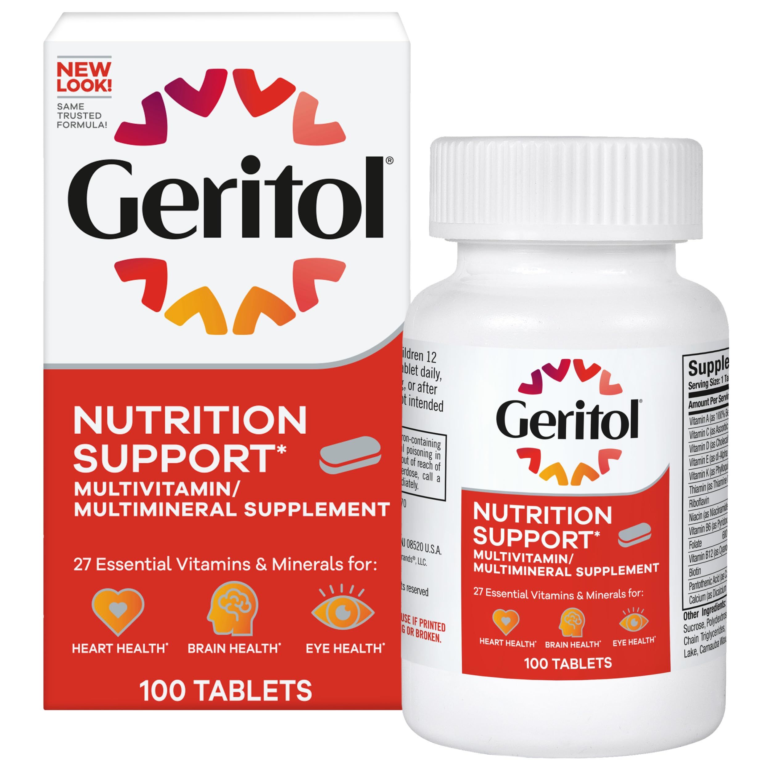 Standard multivitamin tablet bottle showing supplement facts label