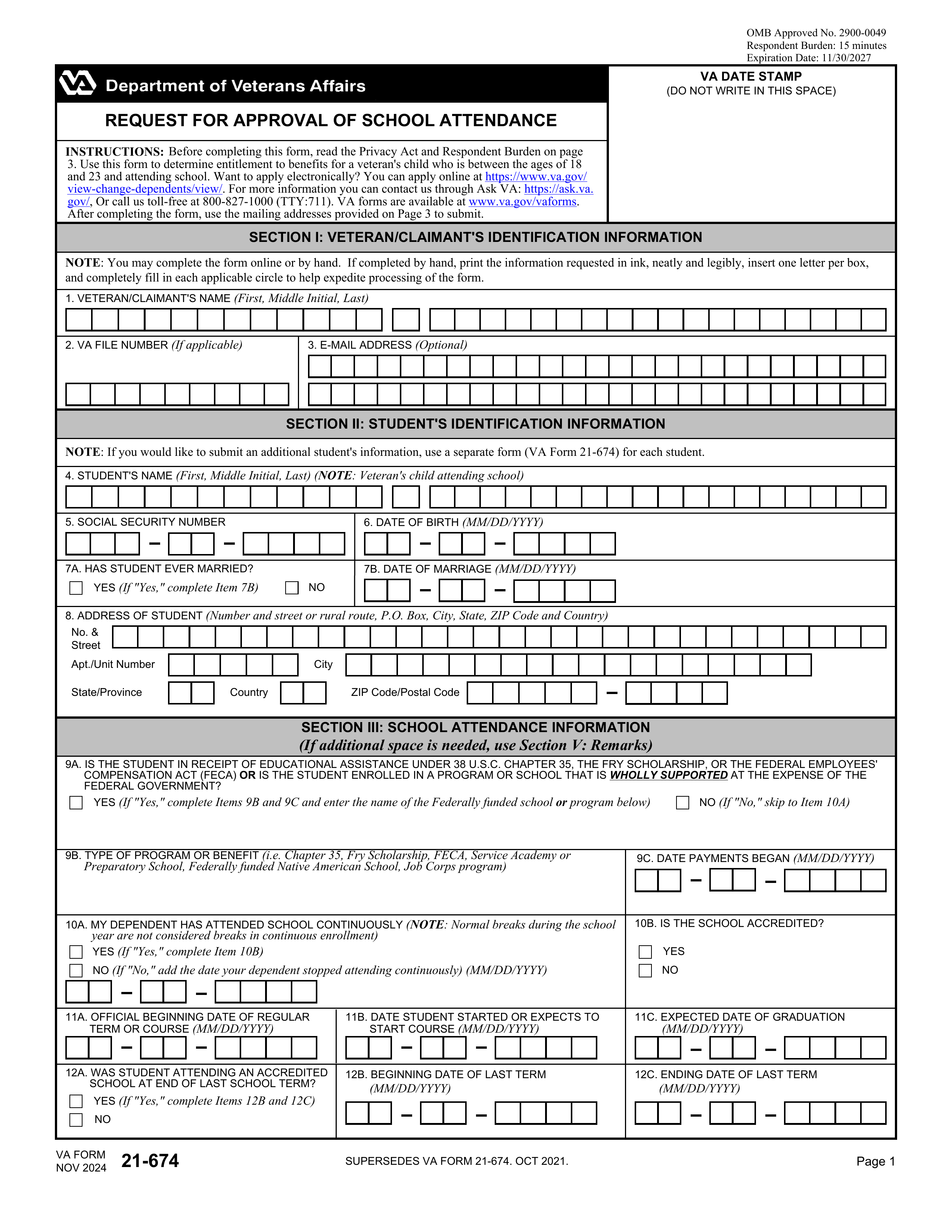 VA Form 21-2680 Sample