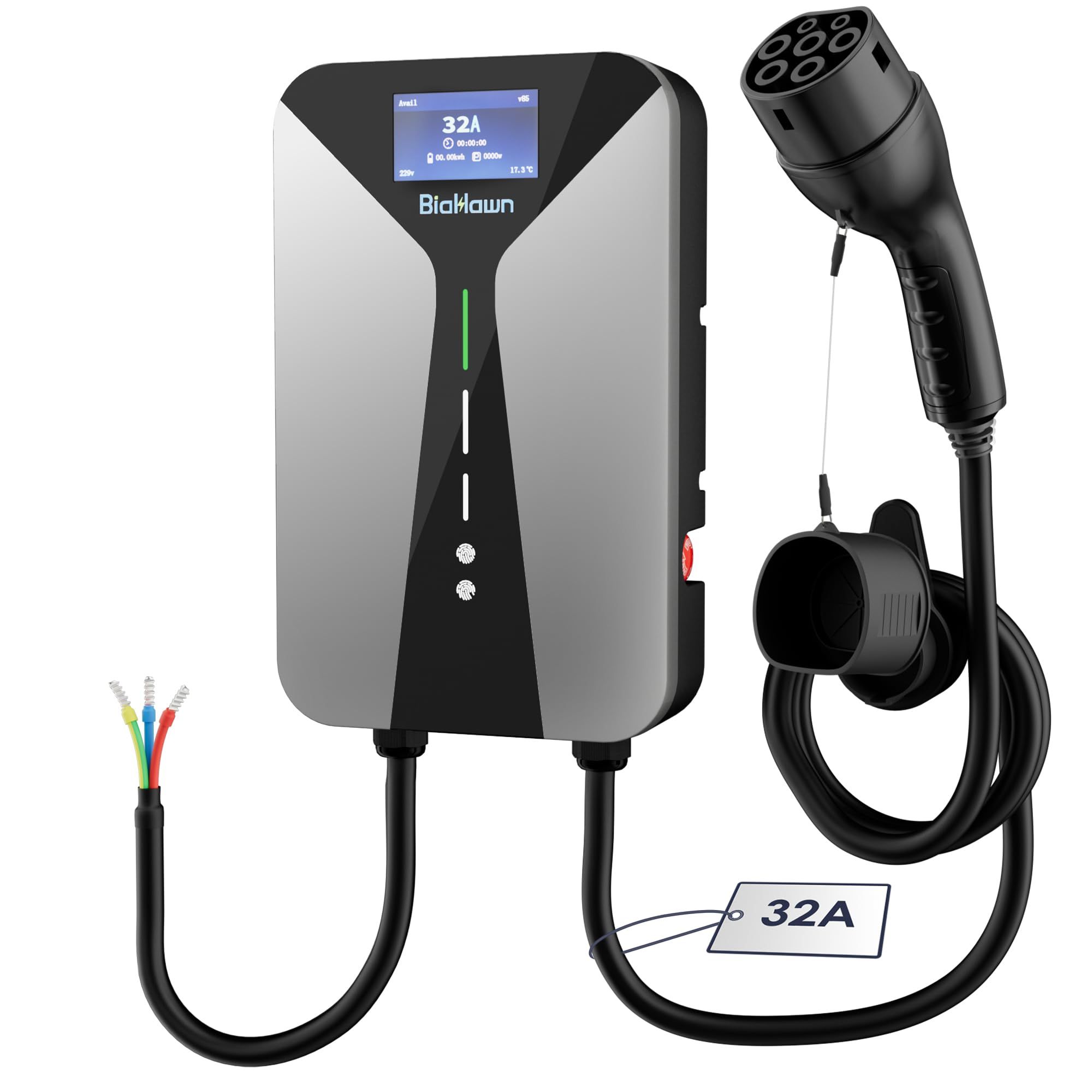BiaHawn 7.4kW Tethered Smart EV Home Wallbox with 8m Type 2 cable