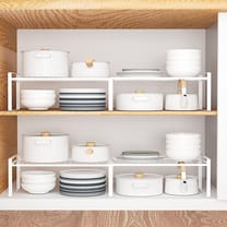 Expandable cabinet shelf rack organizer in kitchen
