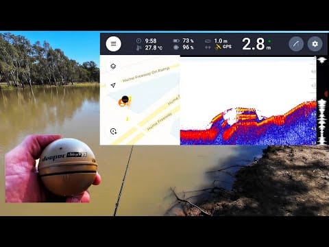 Deeper CHIRP+ 2 sonar reading on phone during dam scan