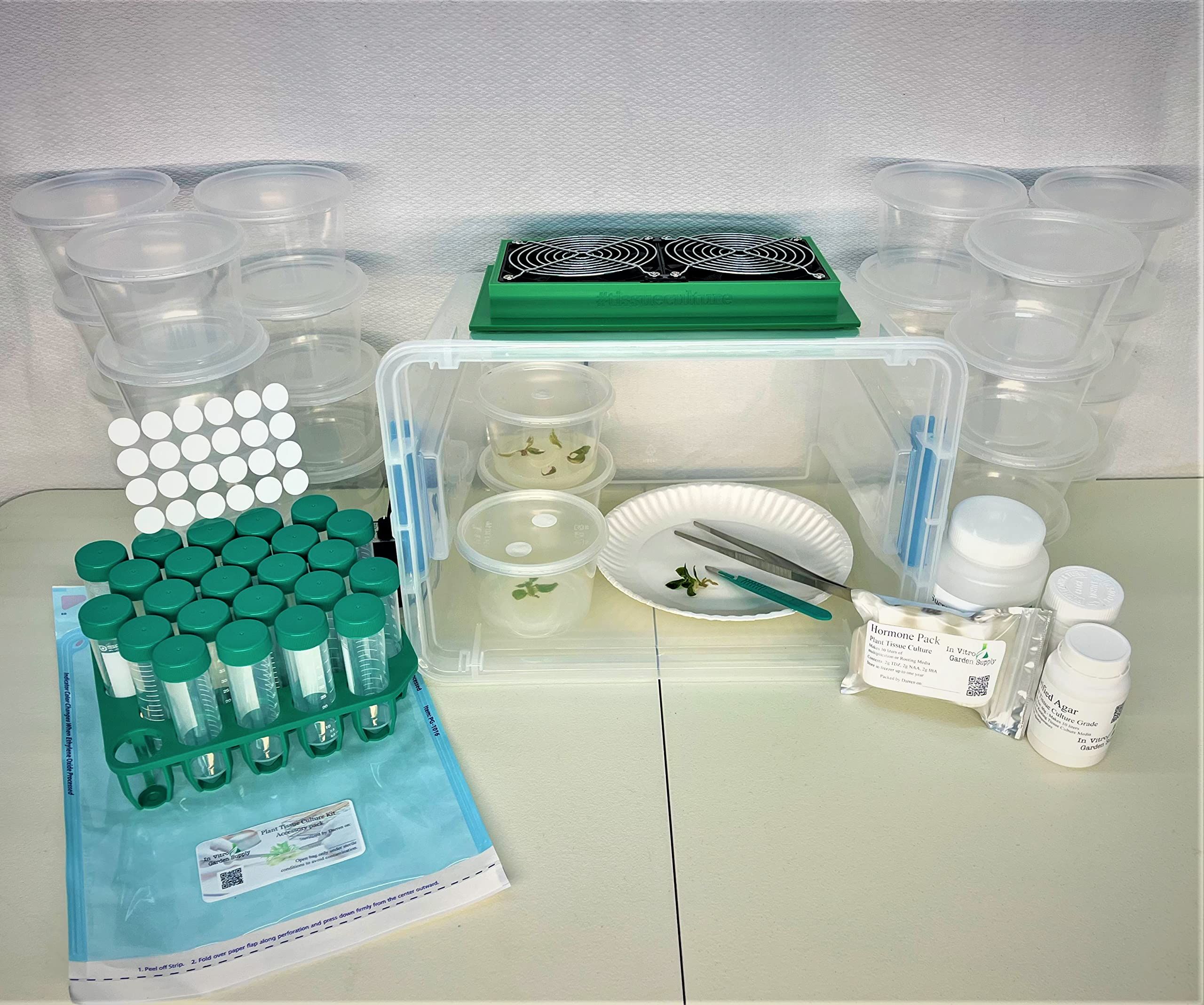 Tissue culture laboratory equipment showing propagation materials and sterile growing environment