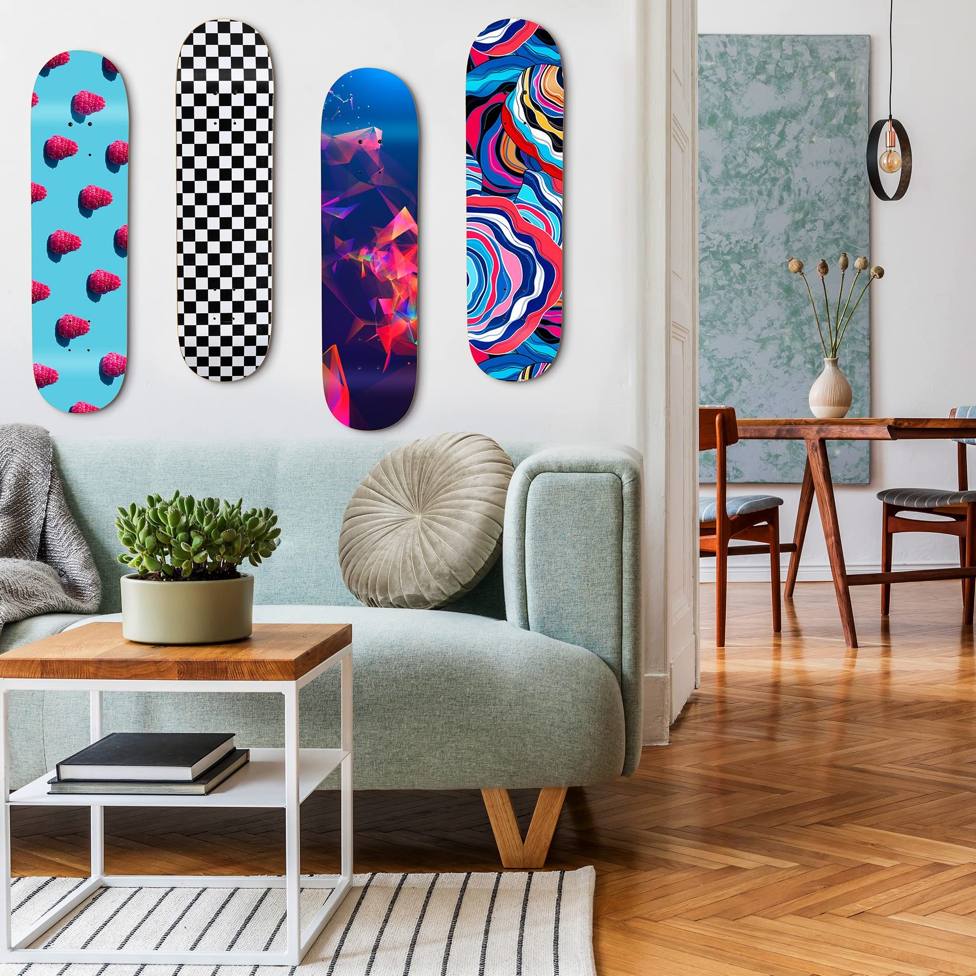 Close-up of professional skateboard wall mounting system