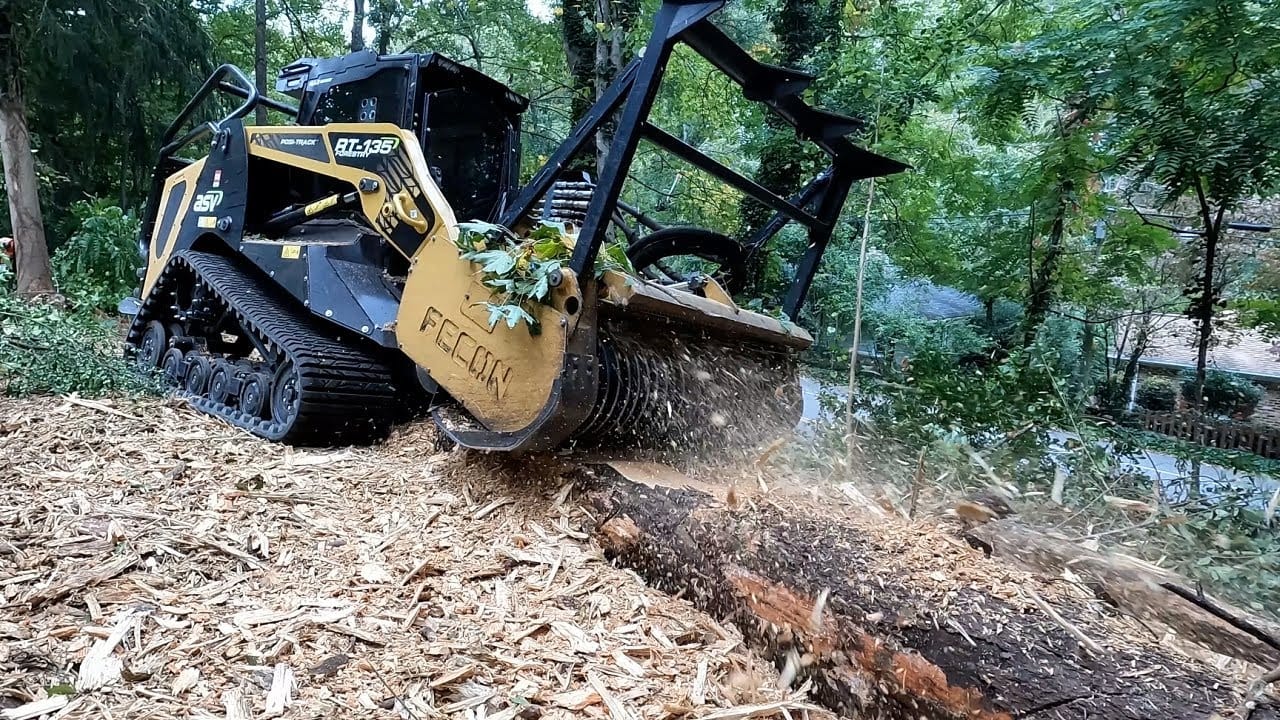 Forestry Mulcher Working on Steep Hill Country Slope 45 Degree Angle