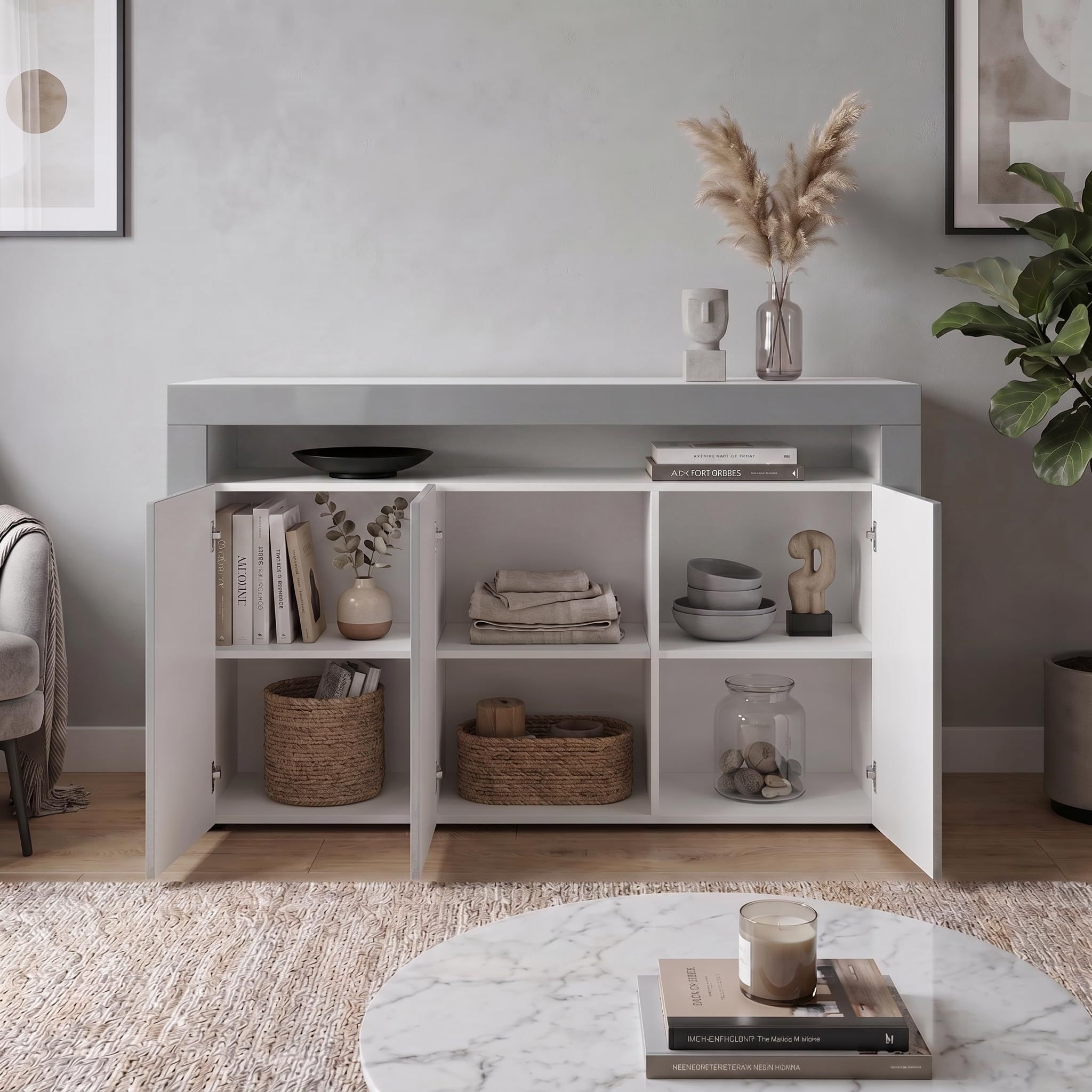 Vladon Valencia in white and grey gloss