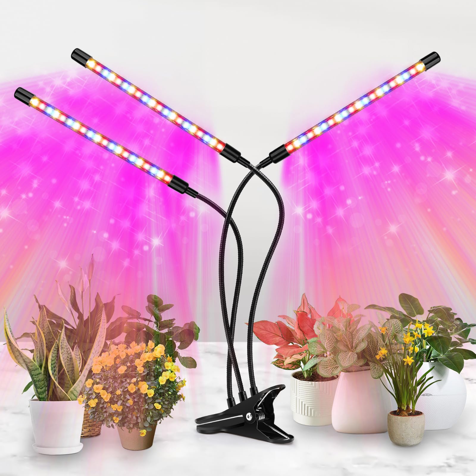 LED grow lights for indoor plants showing full-spectrum lighting setup