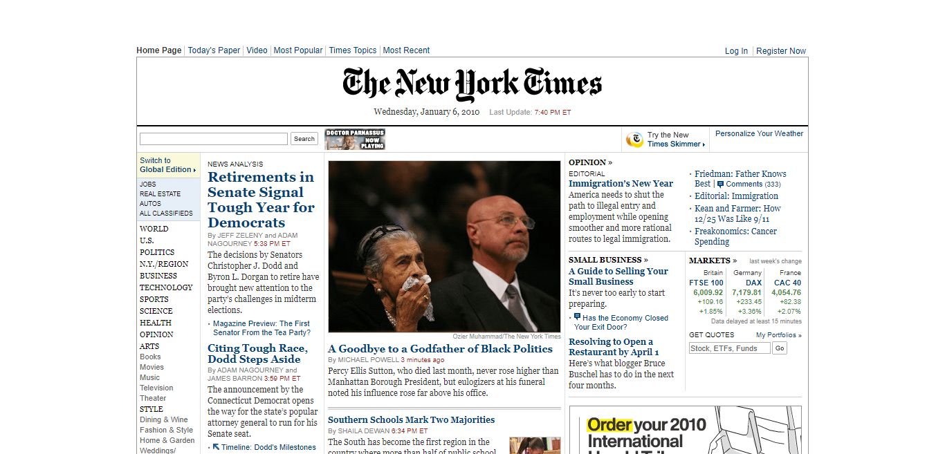 Diseño web antiguo del 2010