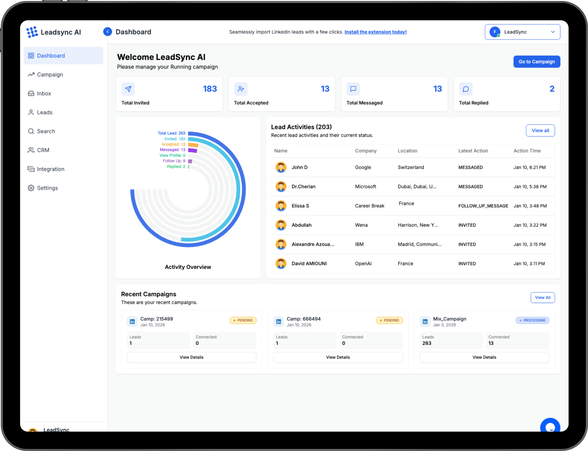 LeadSynth AI Clean Dashboard