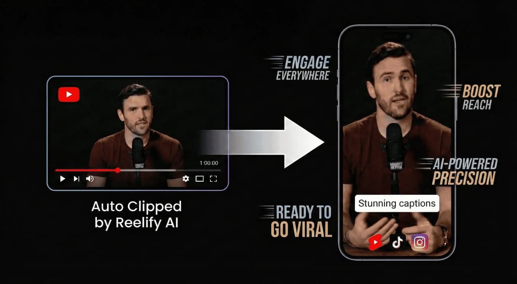 Before and after transformation from horizontal to vertical viral clips