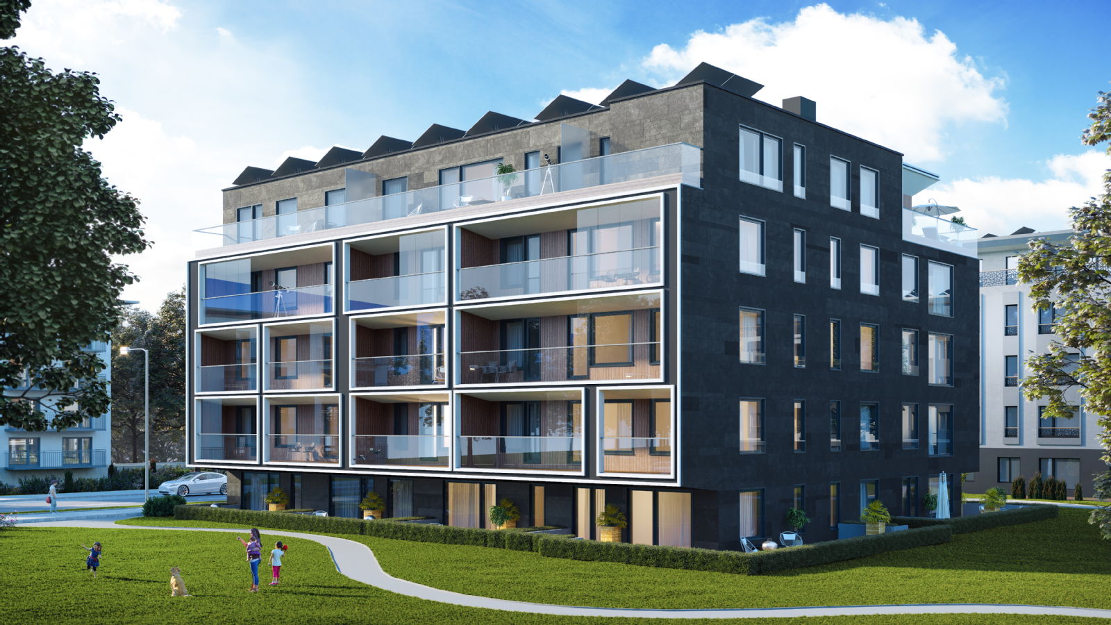 Modern apartment buildings under construction in Estonia