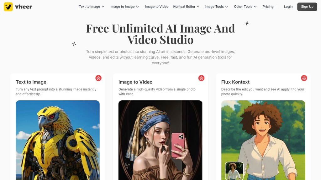 Vheer AI platform comprehensive creative interface