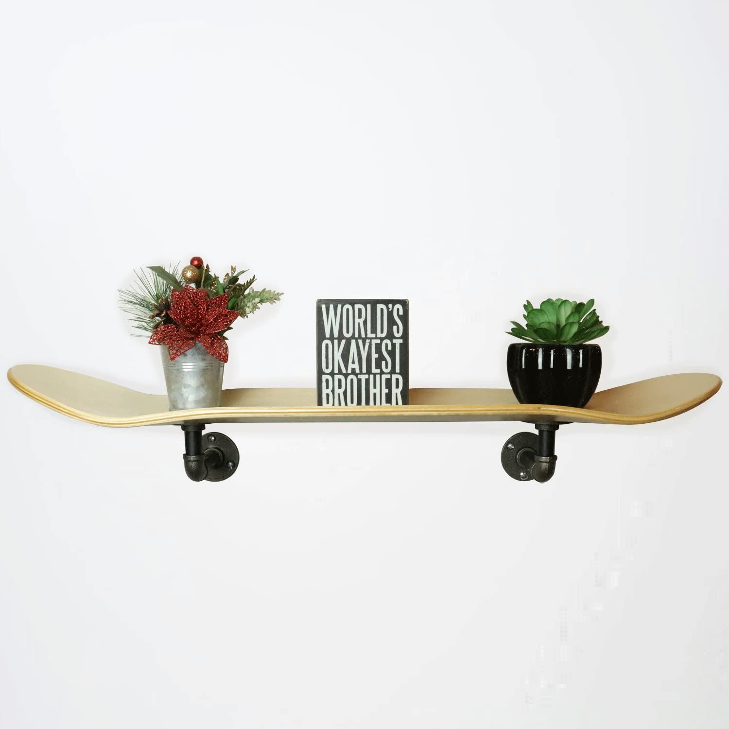 Industrial floating skateboard shelf with metal mounting hardware