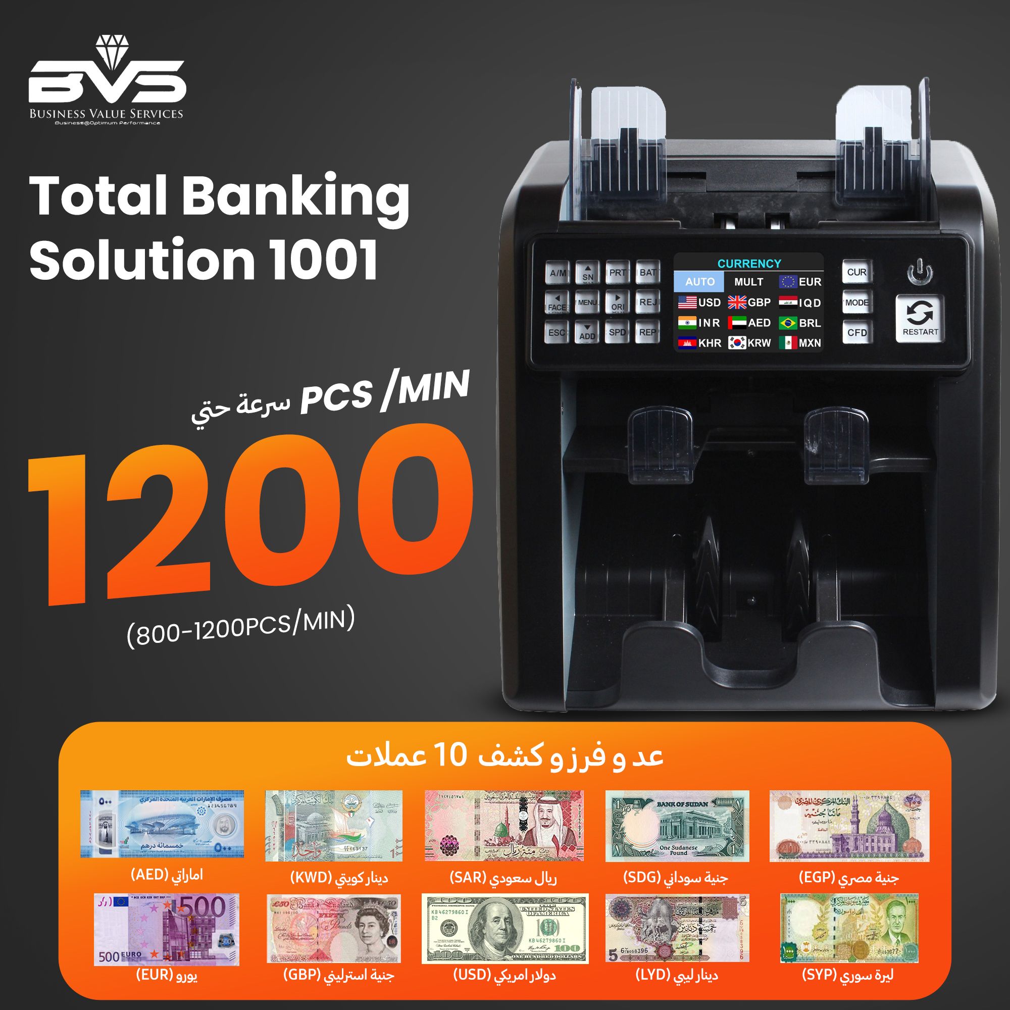 ماكينة عد وفرز النقود TBS 1001 - درج التغذية 500 ورقة ودرج الرفض 80 ورقة