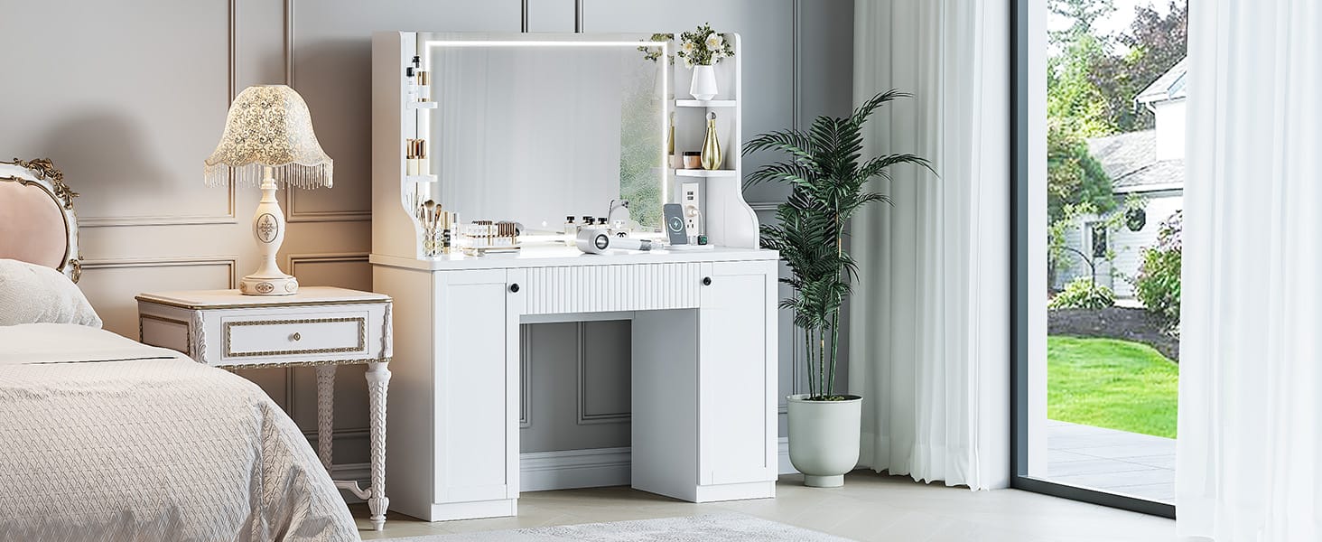 Dripex white vanity dressing table full angle