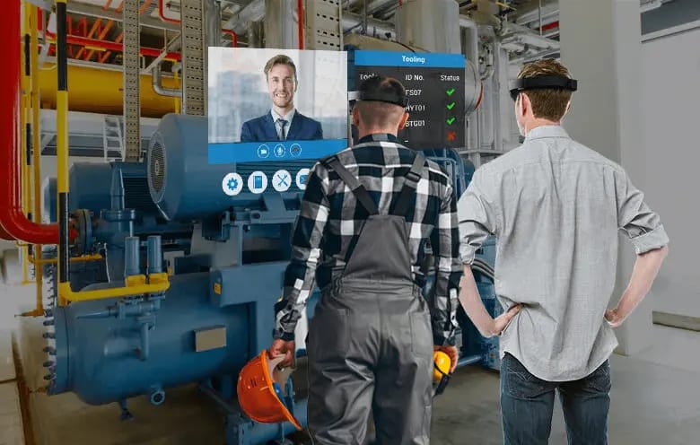 Worker using AR for training in manufacturing