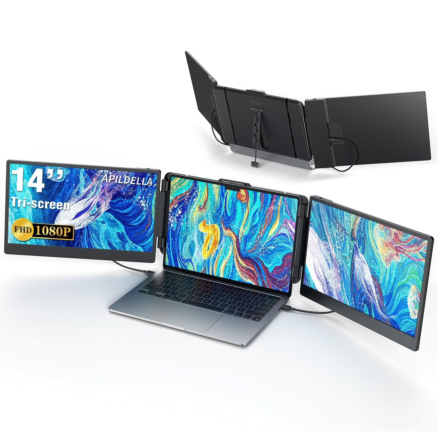 Viewport triple laptop monitor with dual side screens