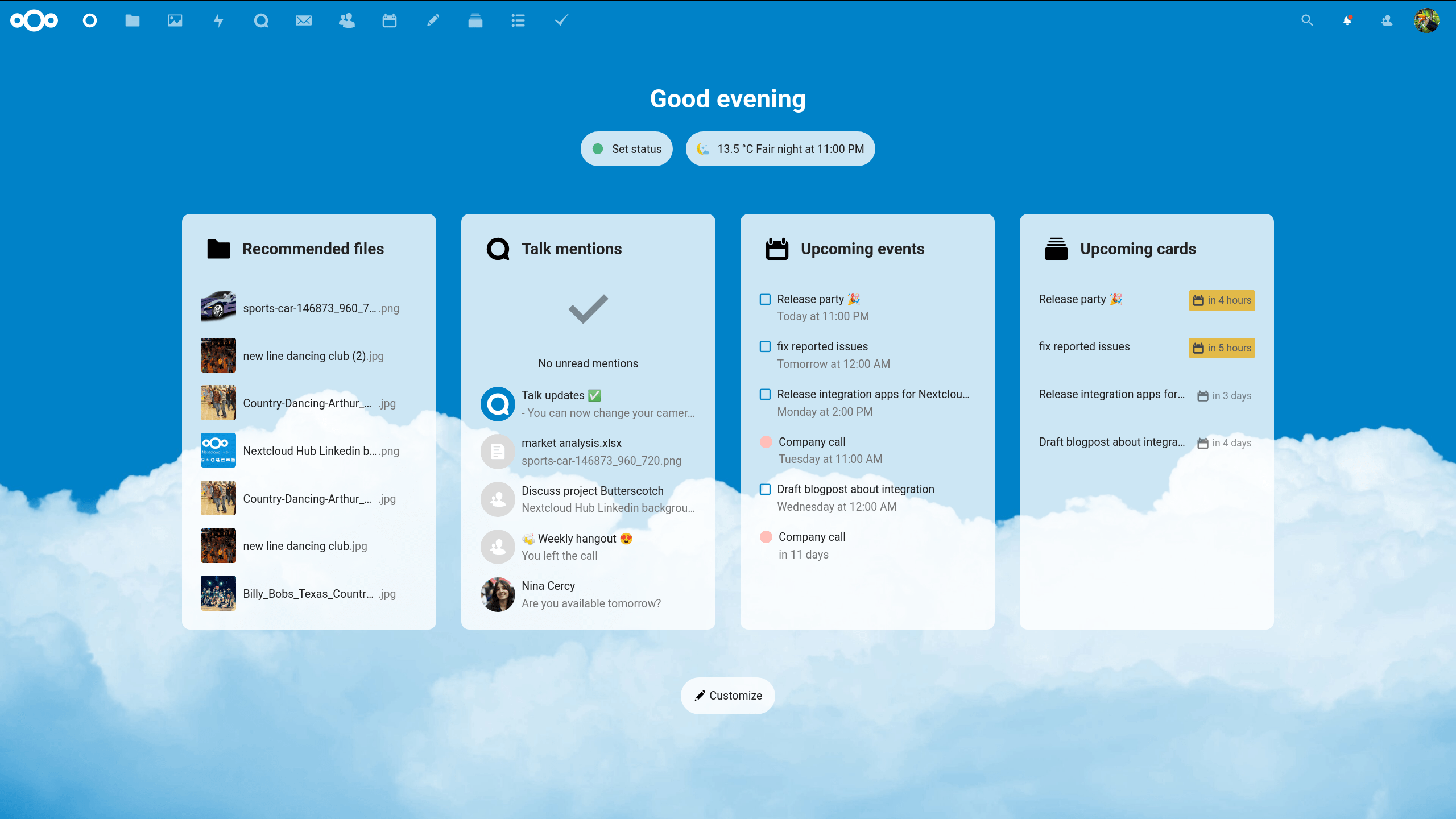 Nextcloud Dashboard Interface