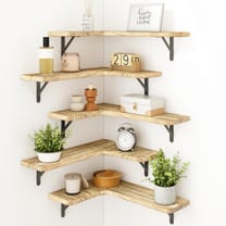 Floating corner wall shelves with plants and books